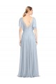 Cheap Floor Length Flutter Sleeves Long Tulle Bridesmaid Dress with Side Slit Canada