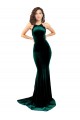 Cheap High Neck Stretch Velvet Bridesmaid Dress with Black Lace Embroidery Canada