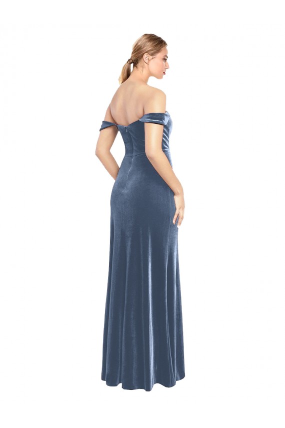 Cheap Draped Sleeves Wide Scoop Neck Off the Shoulder Velvet Bridesmaid Dress Canada