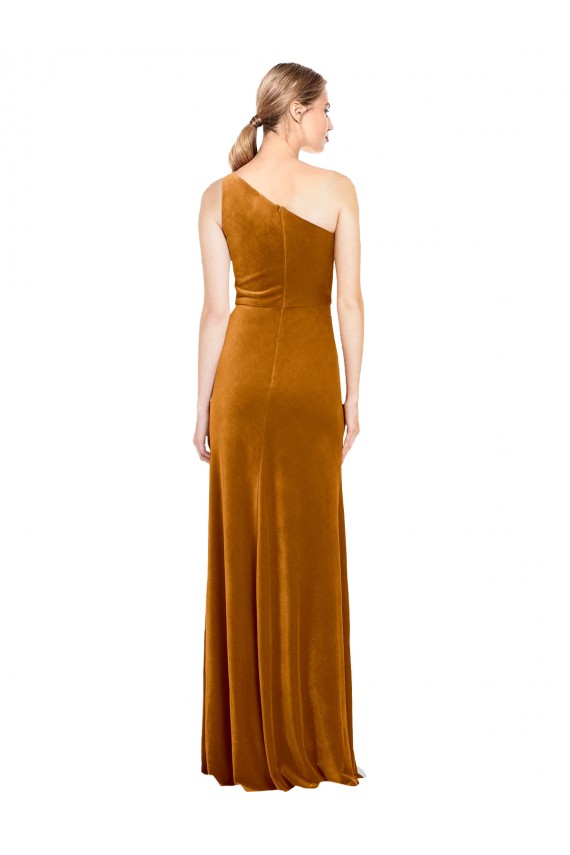 Cheap Sleek One Shoulder Long Velvet Bridesmaid Dress Canada