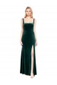 Cheap Square Neck Full Length Velvet Bridesmaid Dress with Side Slit Canada