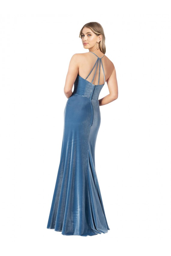 Cheap Vintage Velvet High Neck Bridesmaid Dress with Strappy Back Canada
