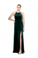 Cheap Long Jewel Neck Full Length Velvet Bridesmaid Dress with Side Slit Canada