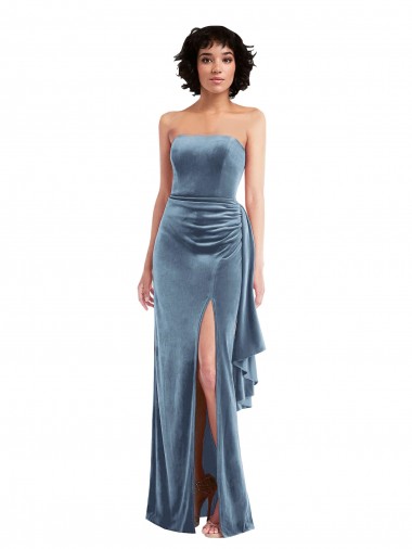 Cheap Strapless Velvet Maxi Bridesmaid Dress with Draped Skirt Canada