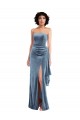 Cheap Strapless Velvet Maxi Bridesmaid Dress with Draped Skirt Canada