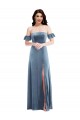 Cheap Ruffle Sleeve Off the Shoulder Velvet Maxi Bridesmaid Dress Canada