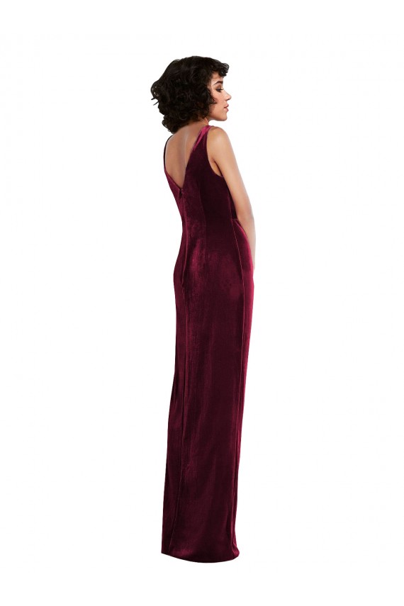 Cheap Draped Skirt Faux Wrap Velvet Maxi Bridesmaid Dress Canada