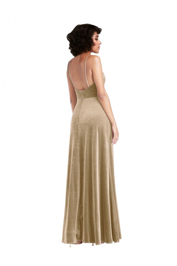 Cheap Square Neck Velvet Maxi Bridesmaid Dress with Front Slit Canada