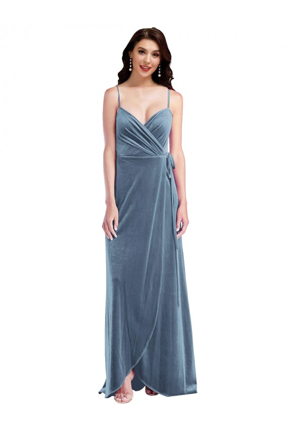 Cheap Velvet Wrap Maxi Bridesmaid Dress with Pockets Canada