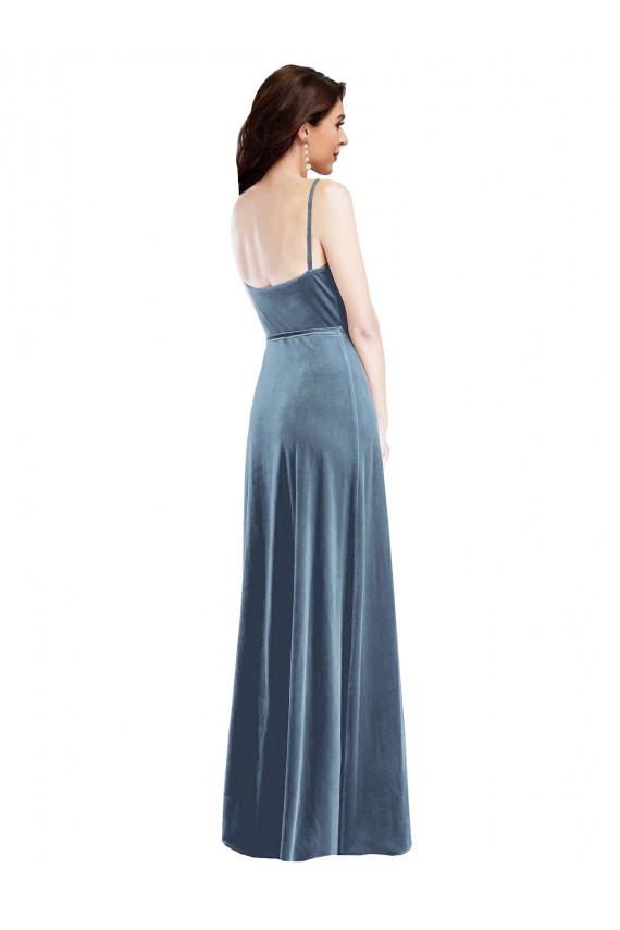 Cheap Velvet Wrap Maxi Bridesmaid Dress with Pockets Canada