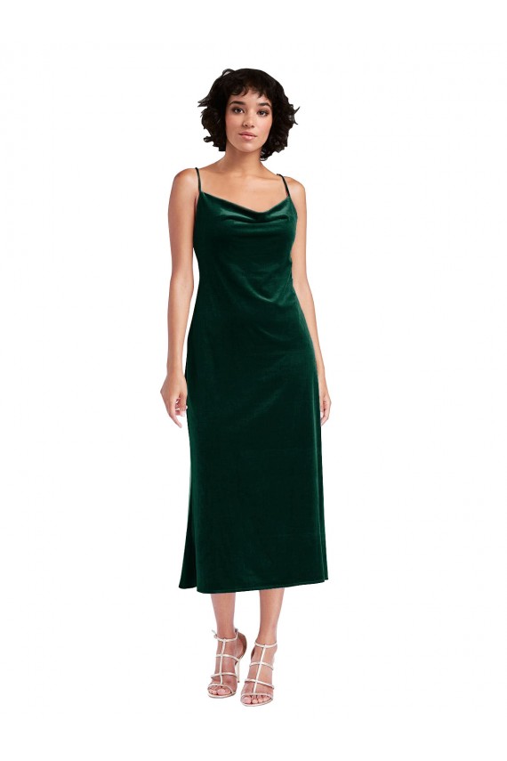 Cheap Midi Length Cowl Neck Velvet Short Slip Bridesmaid Dress Canada