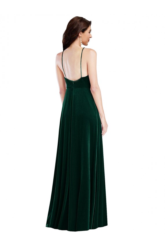 Cheap Velvet Halter Maxi Bridesmaid Dress with Front Slit Canada