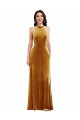 Cheap High-Neck Halter Velvet Maxi Bridesmaid Dress with Front Slit Canada