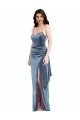 Cheap Spaghetti Strap Velvet Maxi Bridesmaid Dress with Draped Skirt Canada
