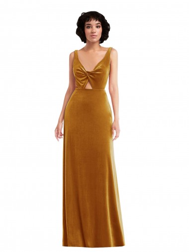 Cheap Twist Front Cutout Velvet Maxi Bridesmaid Dress with Pockets Canada