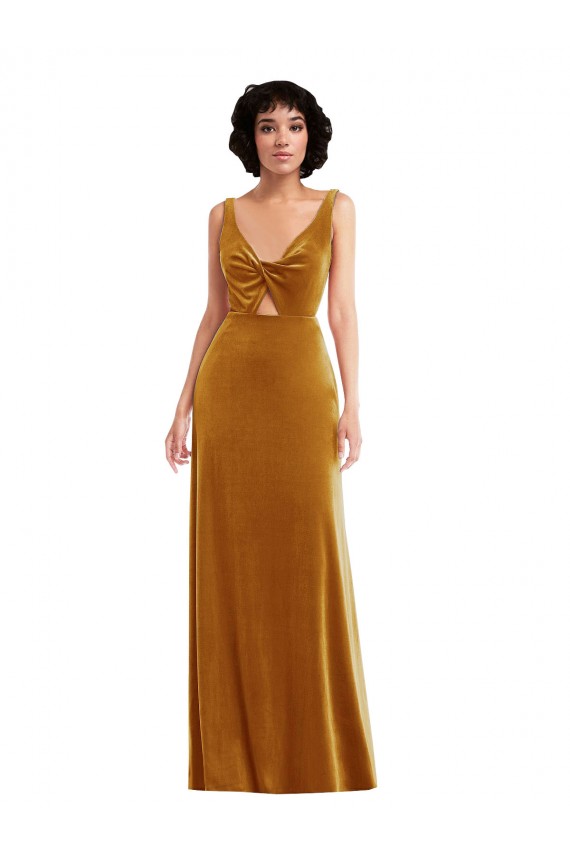 Cheap Twist Front Cutout Velvet Maxi Bridesmaid Dress with Pockets Canada