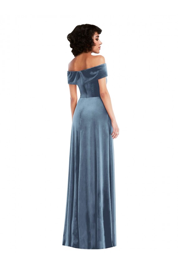 Cheap Draped Cuff Off the Shoulder Velvet Maxi Bridesmaid Dress with Pockets Canada