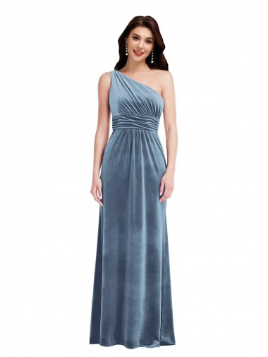 Cheap One Shoulder Draped Velvet Maxi Bridesmaid Dress Canada