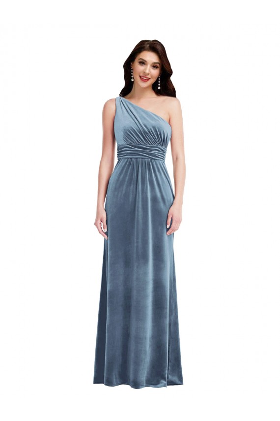 Cheap One Shoulder Draped Velvet Maxi Bridesmaid Dress Canada