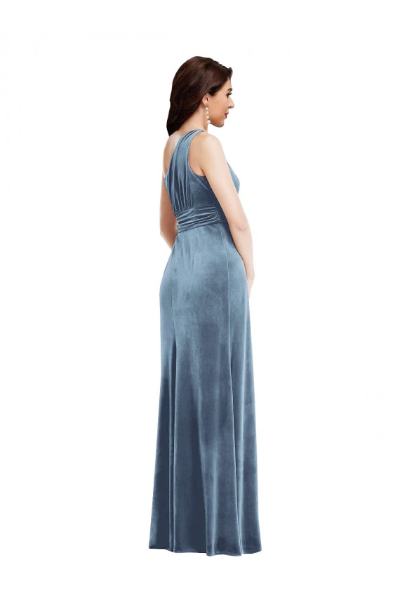 Cheap One Shoulder Draped Velvet Maxi Bridesmaid Dress Canada