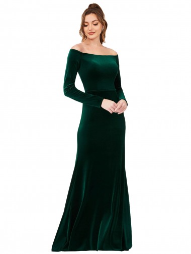 Cheap Off the Shoulder Long Sleeves Stretch Velvet Bridesmaid Dress Canada