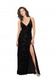 Cheap V-Neck Cowl Back Floral Velvet Bridesmaid Dress with Front Slit and Deep V-Neck Canada