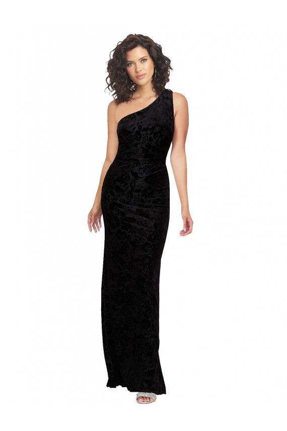 Cheap One Shoulder Long Sheath Sleeveless Floral Velvet Bridesmaid Dress Canada