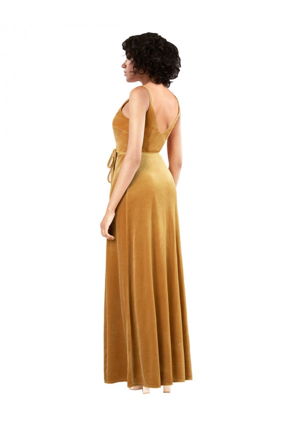 Cheap Romantic Velvet Floor Length Bridesmaid Dress with Wrap Detail Canada
