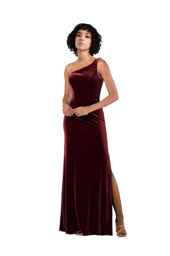 Cheap Formal One Shoulder Floor-Length Velvet Bridesmaid Dress Canada
