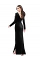 Cheap Long Sleeves Velvet Bridesmaid Dress with V-Neckline and Thigh Slit Canada