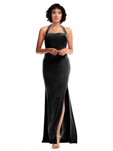 Cheap Stretch Velvet Empire Bridesmaid Dress with Halter Strap Canada