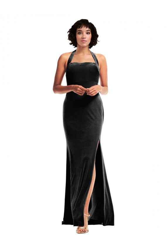 Cheap Stretch Velvet Empire Bridesmaid Dress with Halter Strap Canada