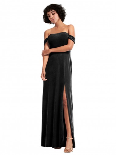 Cheap Stretch Velvet Bridesmaid Dress with Off the Shoulder Drapped Sleeves Canada