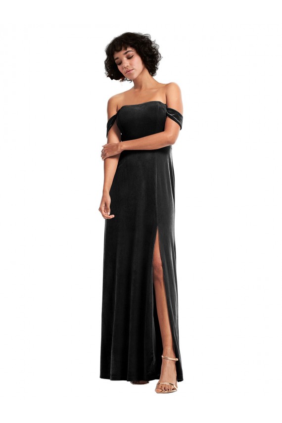Cheap Stretch Velvet Bridesmaid Dress with Off the Shoulder Drapped Sleeves Canada