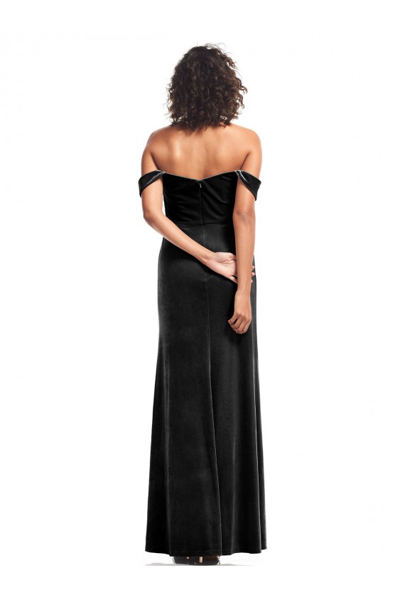 Cheap Stretch Velvet Bridesmaid Dress with Off the Shoulder Drapped Sleeves Canada