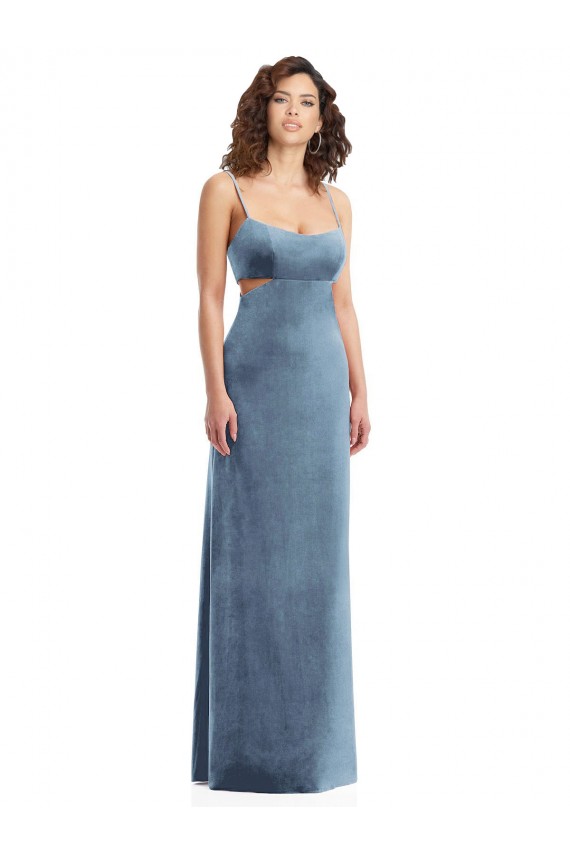 Cheap Spaghetti Strap Long Full Length Velvet Maxi Bridesmaid Dress Canada