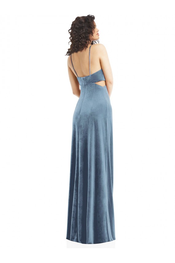 Cheap Spaghetti Strap Long Full Length Velvet Maxi Bridesmaid Dress Canada