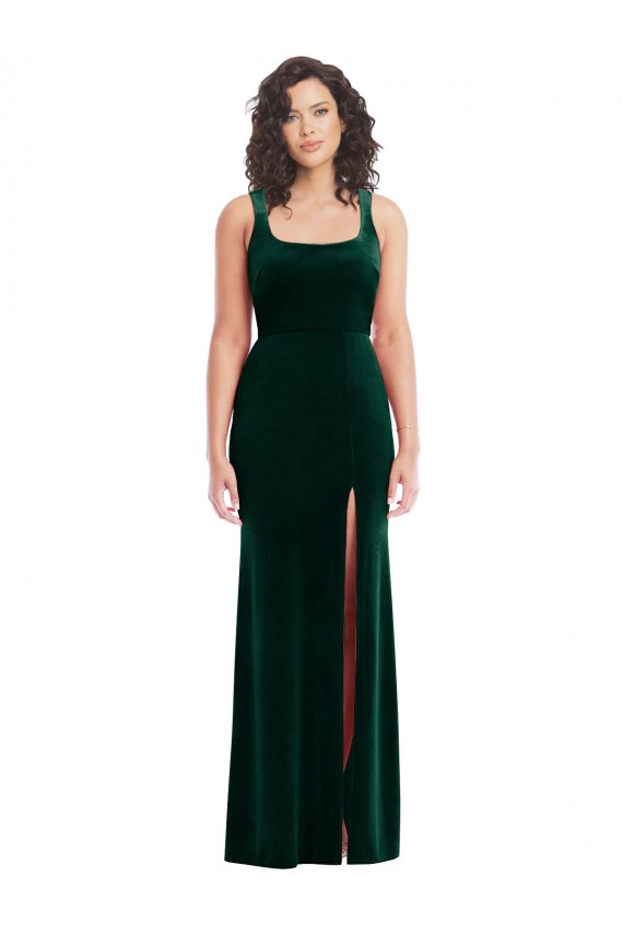 Cheap Square Neck Long Velvet Maxi Bridesmaid Dress Canada