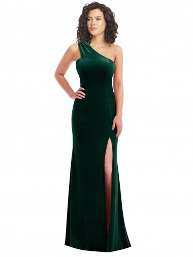 Cheap One Shoulder Velvet Trumpet Bridesmaid Dress with Front Slit Canada