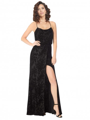 Cheap Floral Velvet Cowl Neck Bridesmaid Dress with Skirt Slit Canada