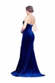 Cheap Strapless Ruched Velvet Bridesmaid Dress with Sweep Train and Front Slit Canada