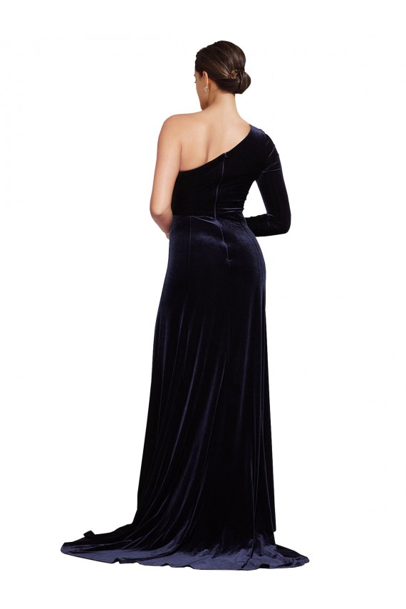 Cheap One Sleeve Long Velvet Bridesmaid Dress with Thigh High Split Canada