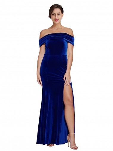 Cheap Full Length Long Velvet Bridesmaid Dress with Side Split Canada