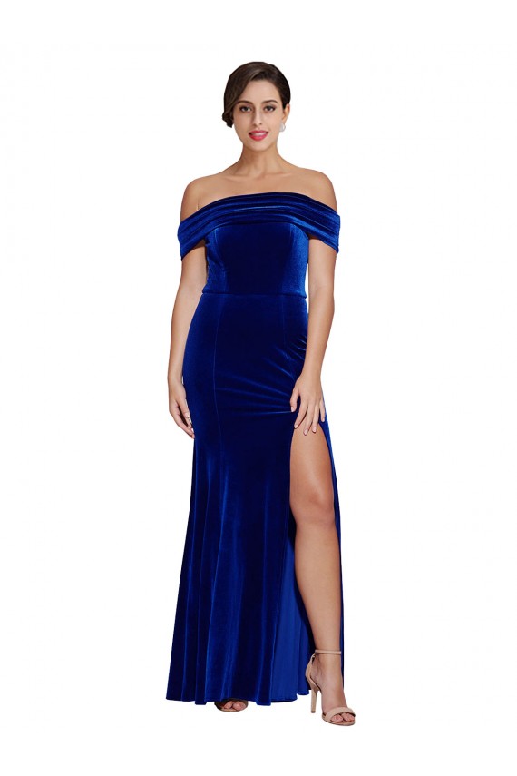 Cheap Full Length Long Velvet Bridesmaid Dress with Side Split Canada