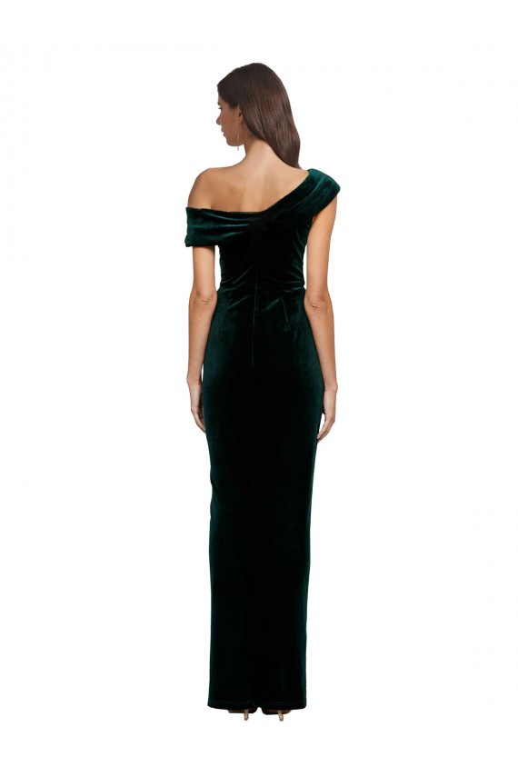 Cheap Long Asymmetric Neckline Ruched Velvet Bridesmaid Dress Canada