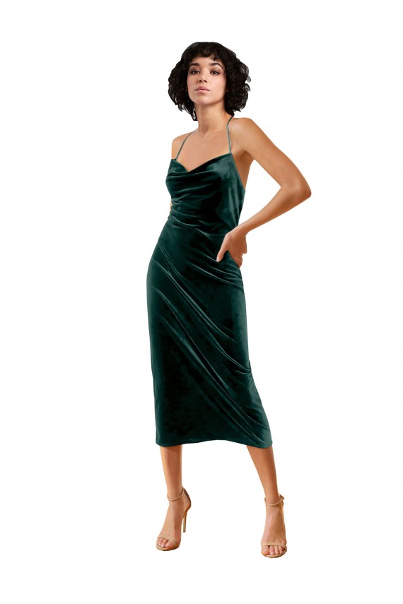 Cheap Midi Length Sleek Cowl Neckline Short Velvet Bridesmaid Dress Canada