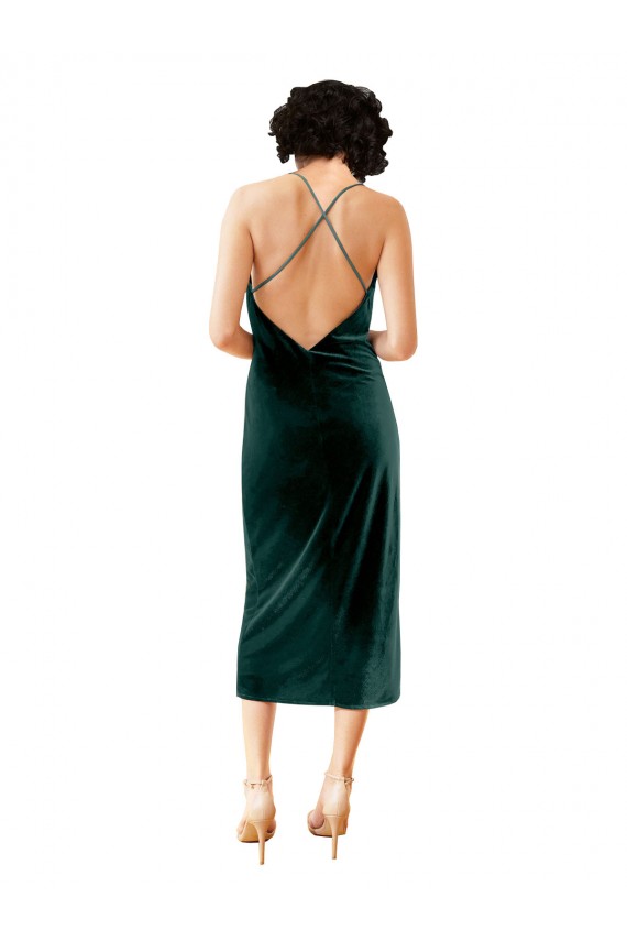 Cheap Midi Length Sleek Cowl Neckline Short Velvet Bridesmaid Dress Canada